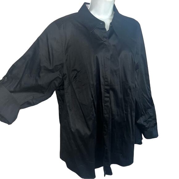 Lane Bryant Basic Black Button Down Shirt Roll up Sleeves NEW Women’s 24 - Picture 1 of 8